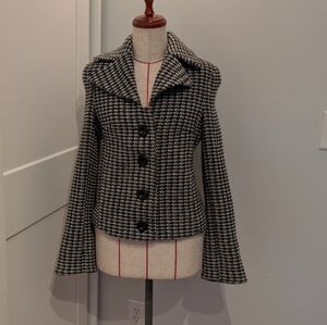 Gianfranco Rossi Size Small Cropped Jacket Herringbone Shawl Collar Black/White